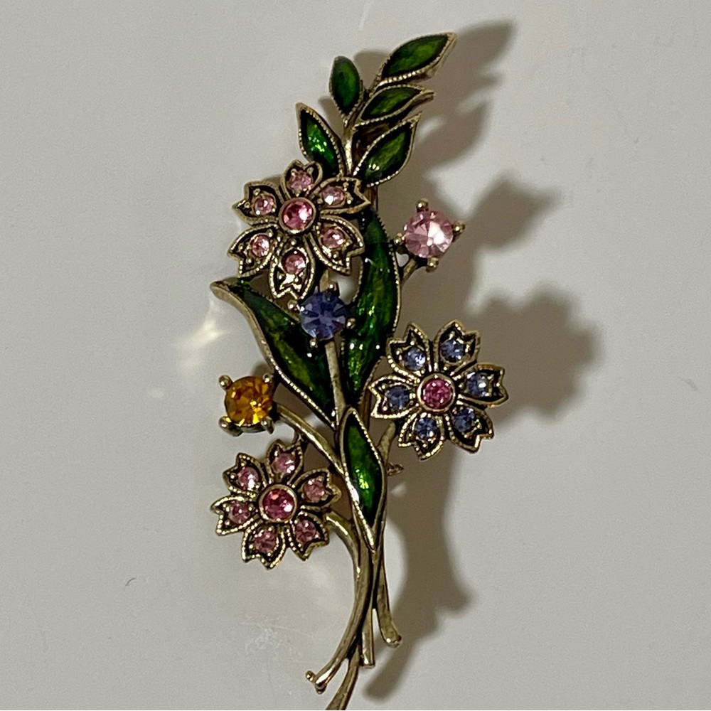 Trifari Floral Motif Brooch Colored Stones Circa 1950s Vintage Flower Bouquet